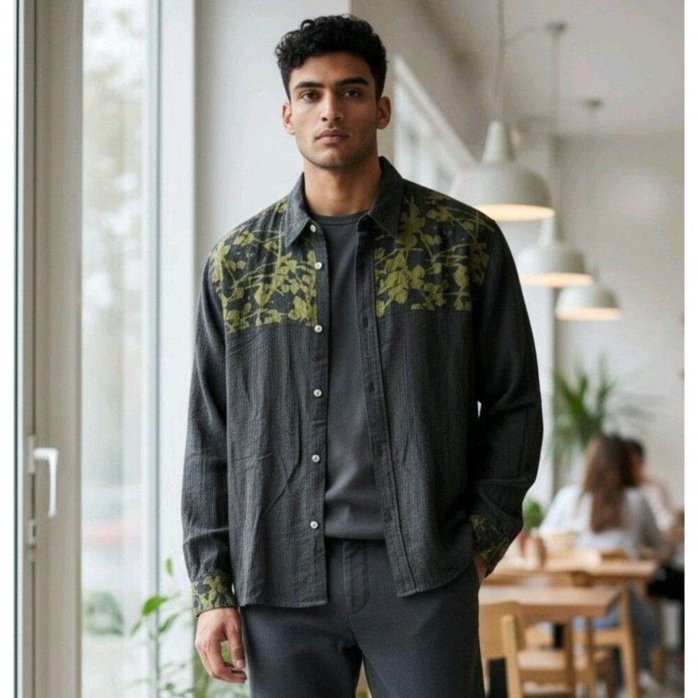 Yashi Yamamuri Terzo Millenio Button Up Shirt Men's Sz S Grunge Abstract Italy